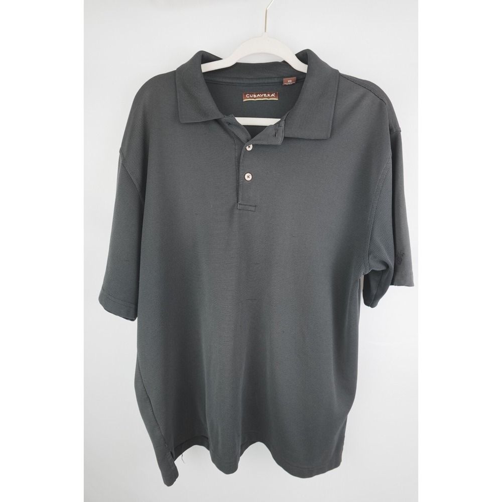 Cubavera Mens XL Black Polo Shirt Textured Solid Casual Classic Fit Short Sleeve